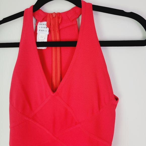 Herve Leger Paris red bandage v neck dress medium - Picture 6 of 8